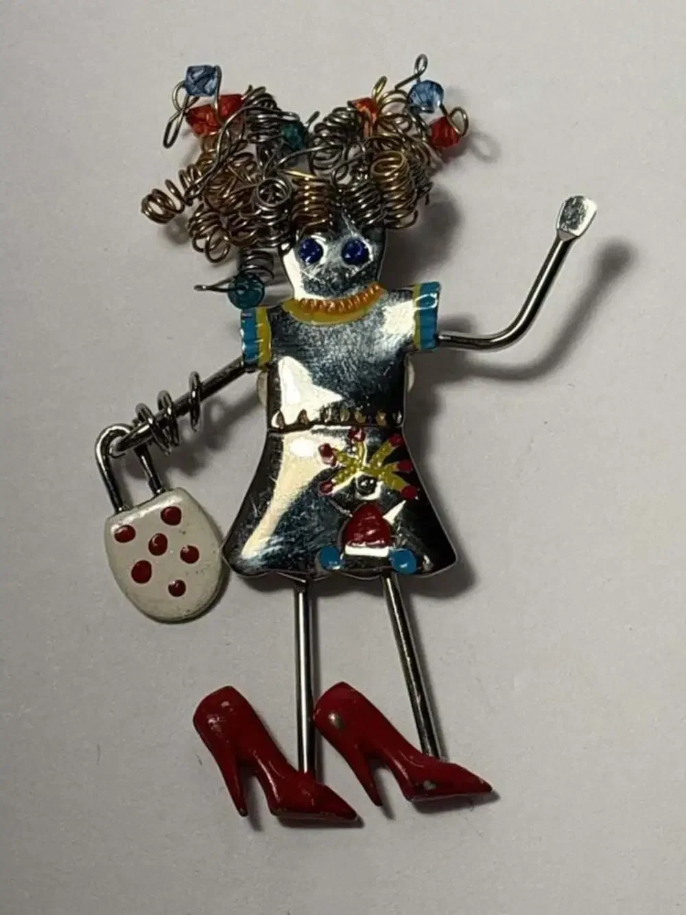 Vintage CARETTE By GANZ Shopping Girl Brooch Pin Dangle Legs Handbag